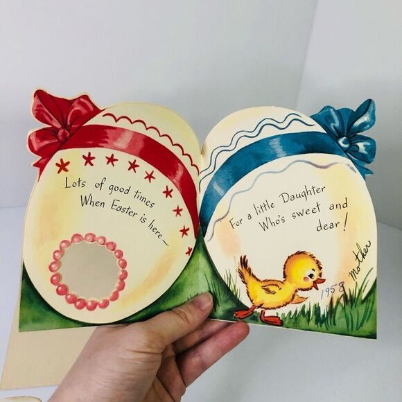 vintage 60s greeting cards lot of 4 duck bunny dog feathers and glitter crafts - Picture 7 of 9